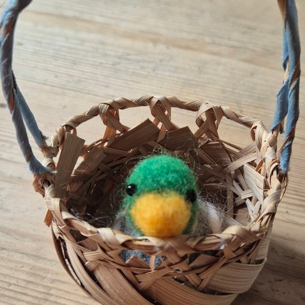 Needle felted Duck in a basket