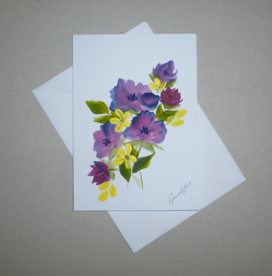 original art hand painted floral greetings card ( ref FA 522 J1 )