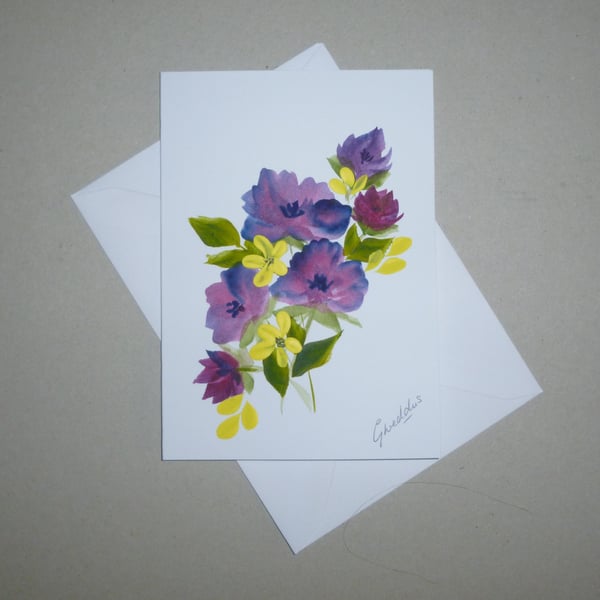 original art hand painted floral greetings card ( ref FA 522 J1 )
