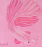 Pink Betta Fish Acrylic Painting with Gems on 6"x6" Chunky Box Canvas - Image 2