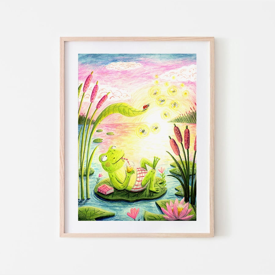 Summer Frog illustration - Childrens Wall Art - A4 art print