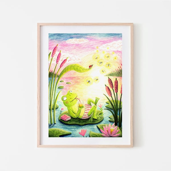 Summer Frog illustration - Childrens Wall Art - A4 art print
