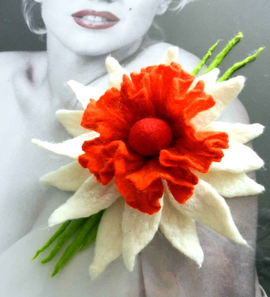   SALE...  Hand Felted, Wool Jewelry felted BROOCH -100% WOOL MERINO