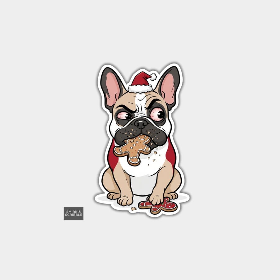 Image of Unique Funny Christmas Sticker Xmas Decal For Adults - Cute Dog & Gingerbread