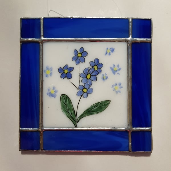 190 Stained Glass Forget me not Painting - handmade hanging decoration.