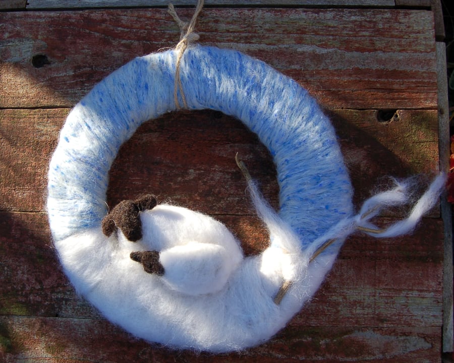Winter Wreath,  Sheep in the Snow - nursery wall hanging. 