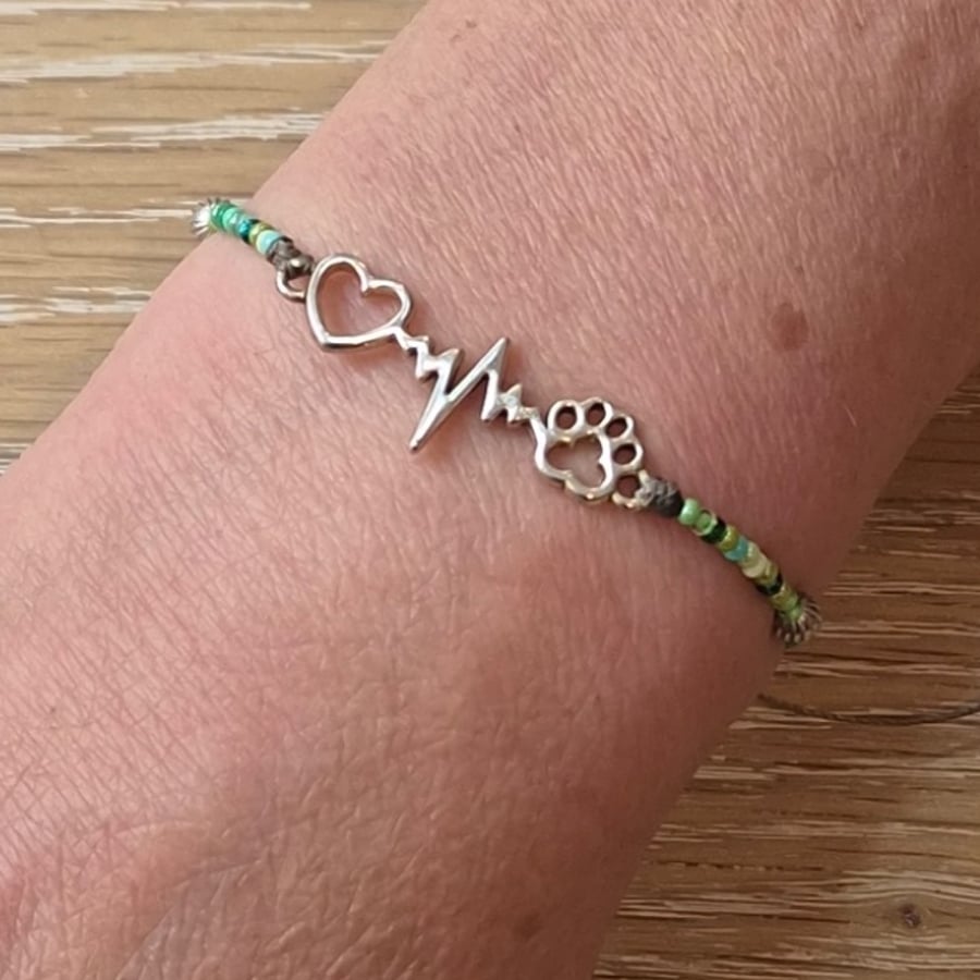 Paw Print & Heart Lifeline Stacker Bracelet,Dog Lover Gift (STK-0003)