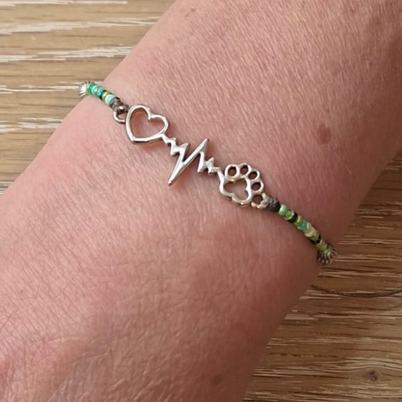 Paw Print & Heart Lifeline Stacker Bracelet,Dog Lover Gift (STK-0003)