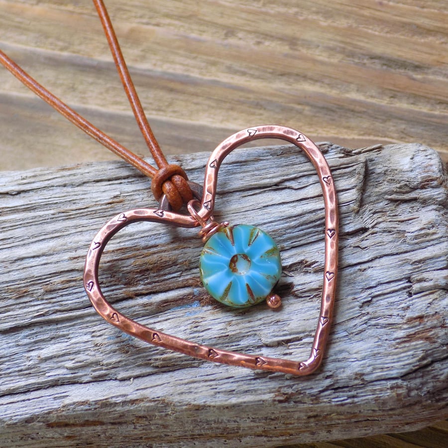Rustic style aged copper 'sweetheart'  pendant 
