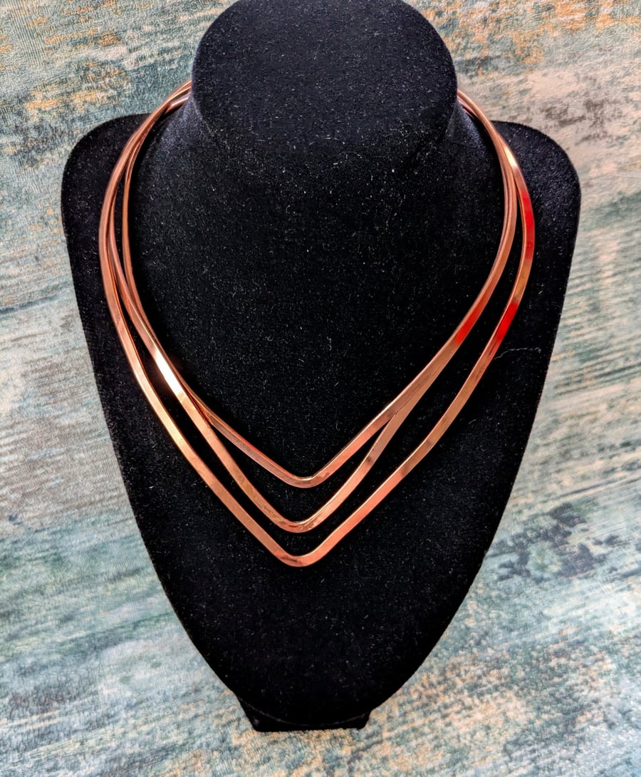 V Shape Rigid Copper Torc Collar Bib Necklace in 3 Sizes