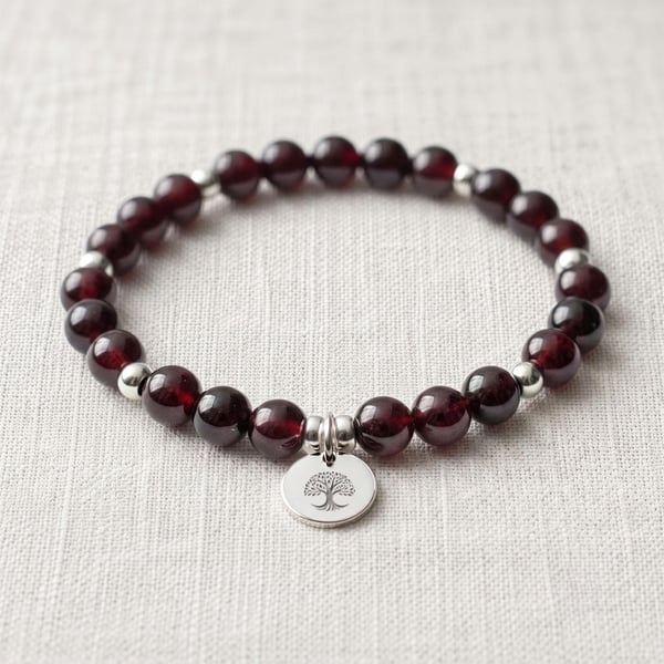 Garnet Crystal Bracelet, Strength & Passion, Personalised Engraved Gift