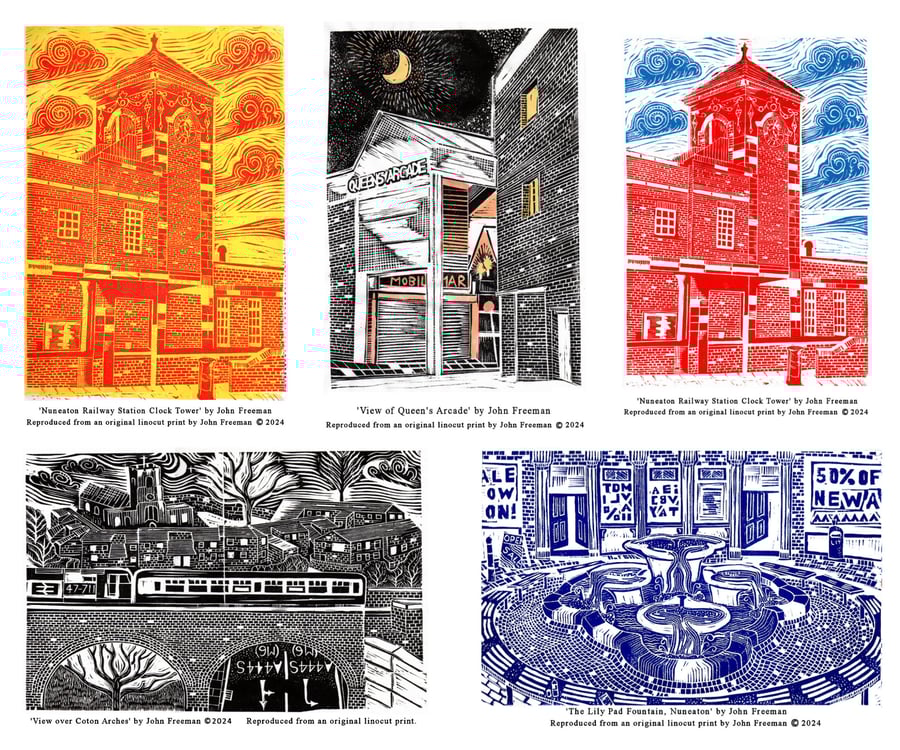 Set of 5 A6 postcards Scenes from Nuneaton 350gsm silk finish card