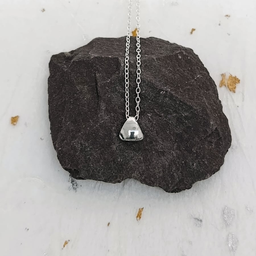 Recycled Sterling Silver Triangle Necklace - Domed Silver Pendant 