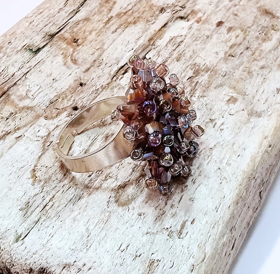 Purple Crystal Bead Ring - UK Free Post