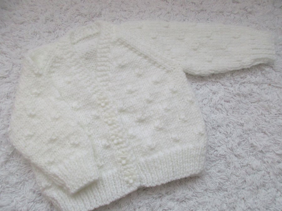 16" White Baby Knots Patterned Cardigan