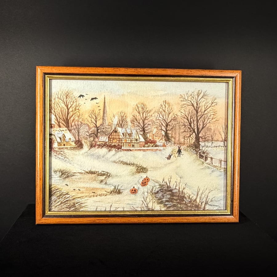 'Krampus Nacht' Upcycled Framed Watercolour Painting - Ghost Thrift Painting 