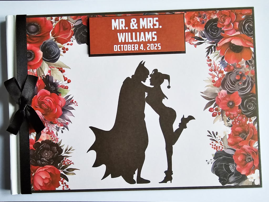 Batman and Harley Quinn wedding guest book, superheroes wedding book
