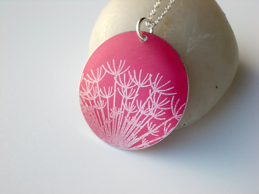 Dandelion seeds necklace pendant in red