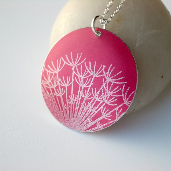 Dandelion seeds necklace pendant in red