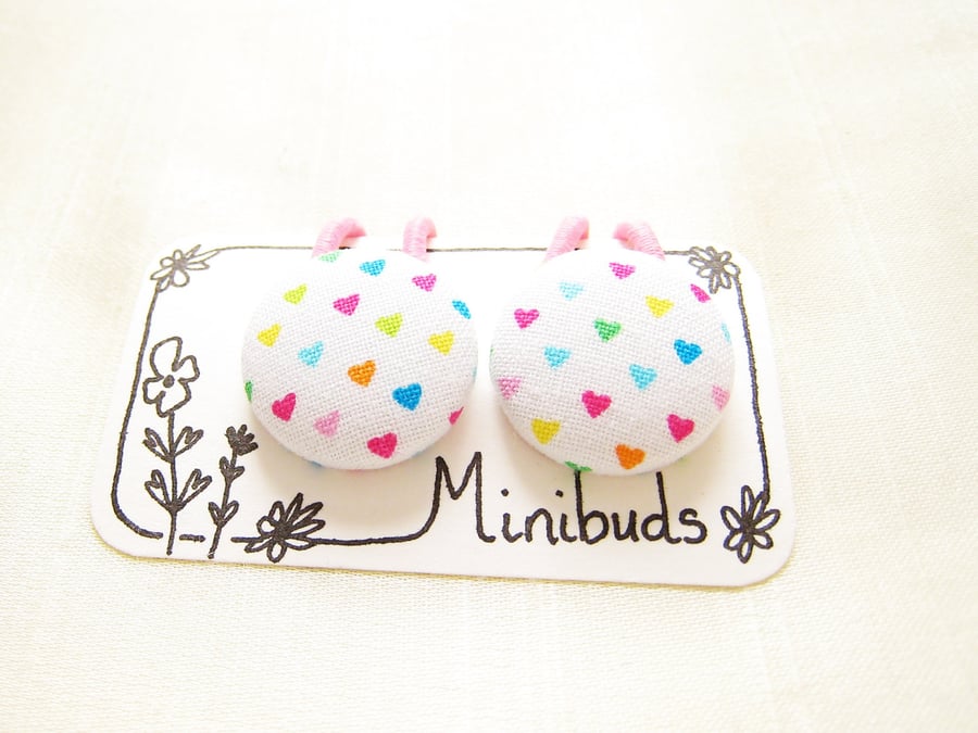 Rainbow Heart Hair Accessories Bobbles for Ponytails and Bunches. Fabric Button.