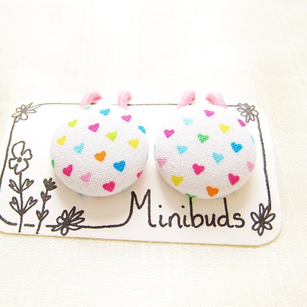 Rainbow Heart Hair Accessories Bobbles for Ponytails and Bunches. Fabric Button.