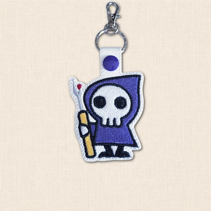 Stitch Reaper Keyring - Gothic Embroidered Sewing Bag Charm