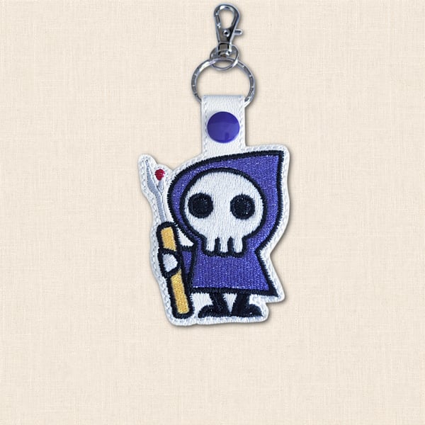 Stitch Reaper Keyring - Gothic Embroidered Sewing Bag Charm