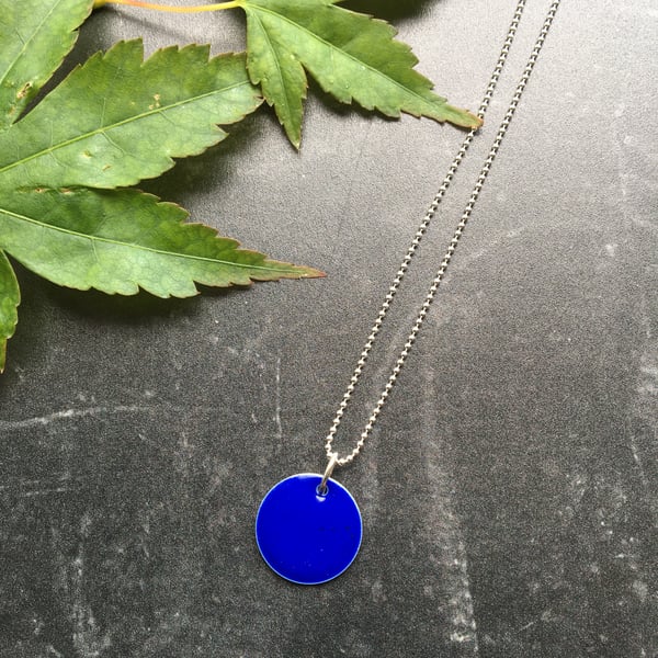 Cobalt Blue Enamelled Sterling Silver Necklace 