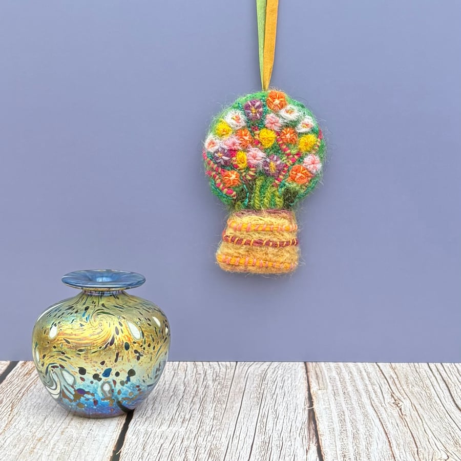Felted Hanging Decoration - Bouquet in Yellow Vase
