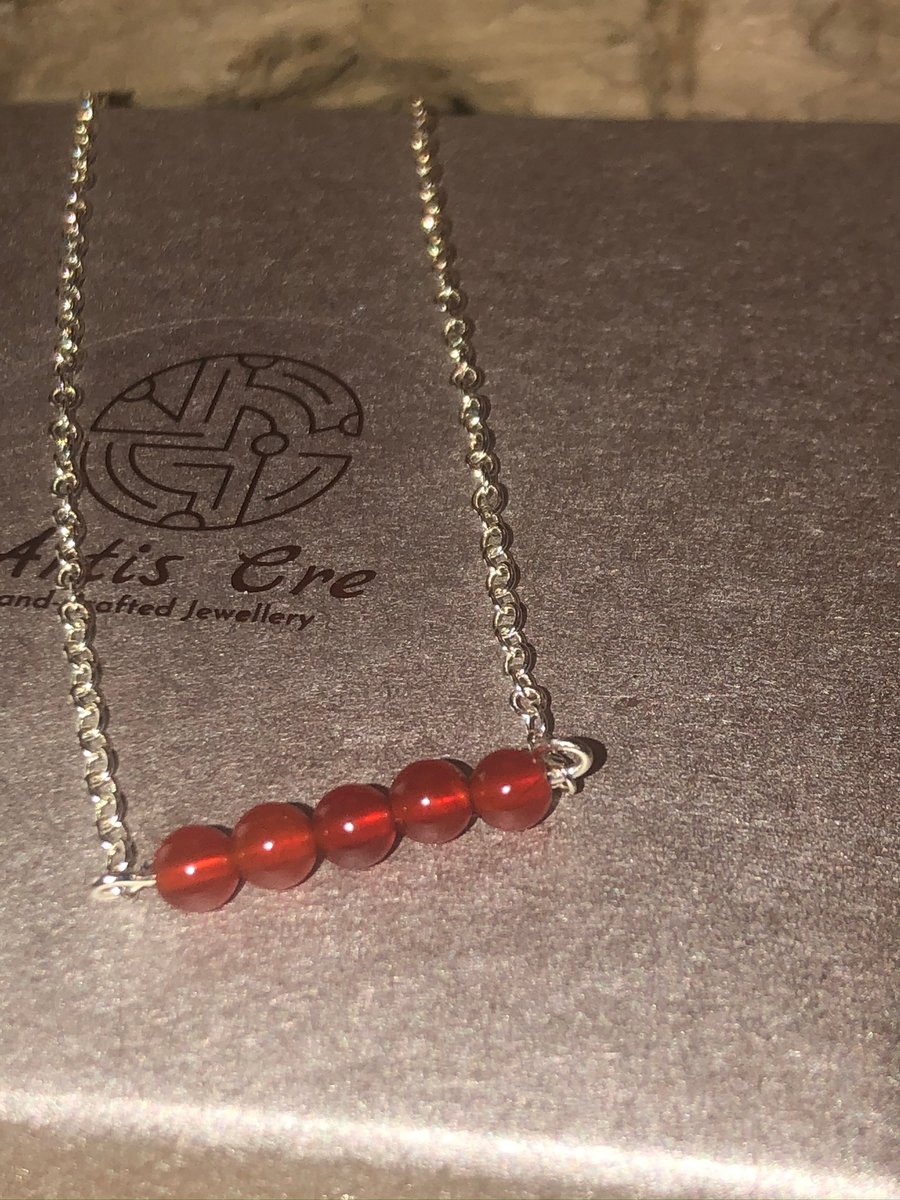 Red Carnelian 5 natural stone bar necklace Sterling Silver 17”