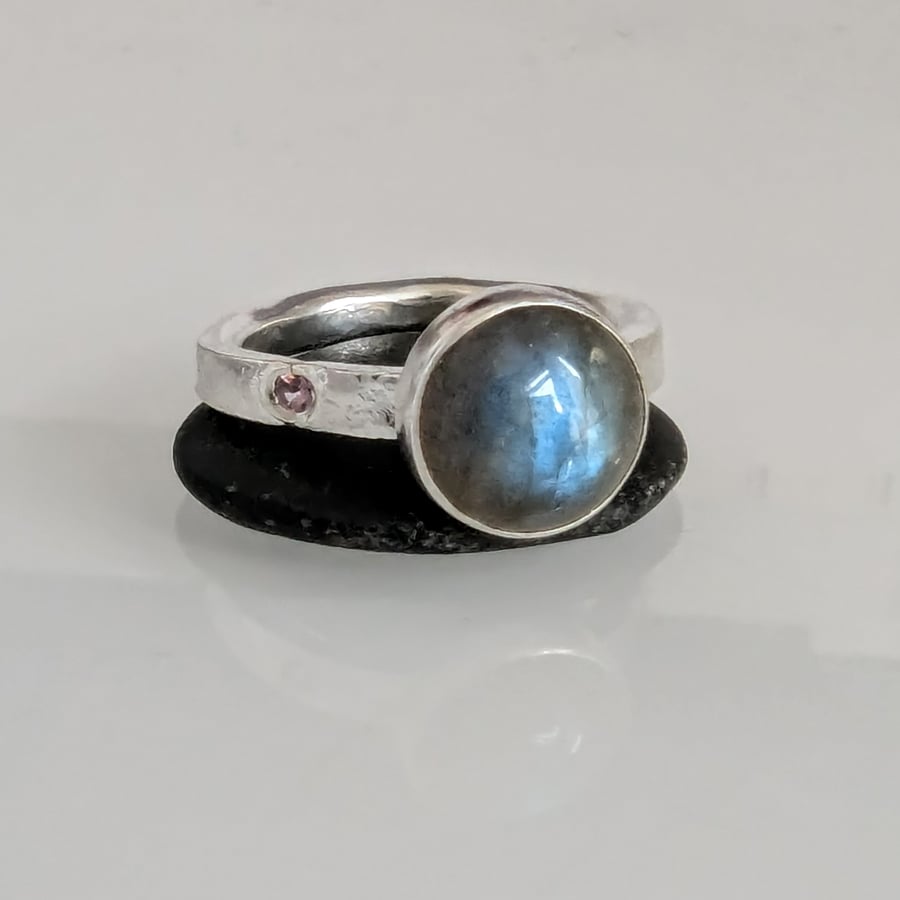 STERLING SILVER Labradorite  and Tourmaline Ring, Handmade Urban Jewellery