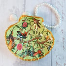 Floral Scallop Shell Trinket Dish: Green & Gold Jewelry Tray