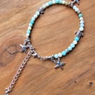 Amazonite natural stone anklet with starfish and sea turtle charms