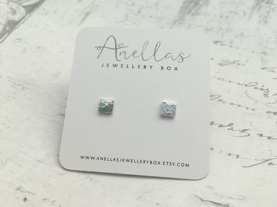 Tiny Stud Earrings, Small Square Stud Earrings, Sterling Silver Earrings
