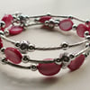 Cranberry Pink Shell Bead Wrap Around Memory Wire Bracelet   KCJ995