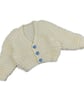 Hand Knitted Cream Baby Cardigan 0-3 Months with Blue Heart Buttons  - Image 10