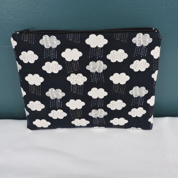 Zipped Pouch  Clouds  Navy and Cream