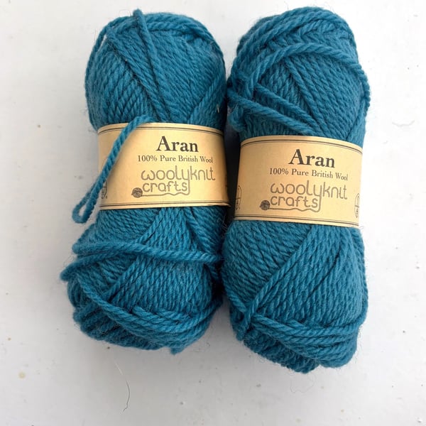 Woolyknit Aran British Wool 2 x 50 gram balls in Turquoise