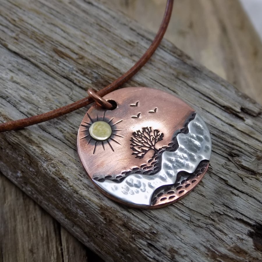 Copper ,silver and brass 'Mighty Oak' mixed metal pendant 