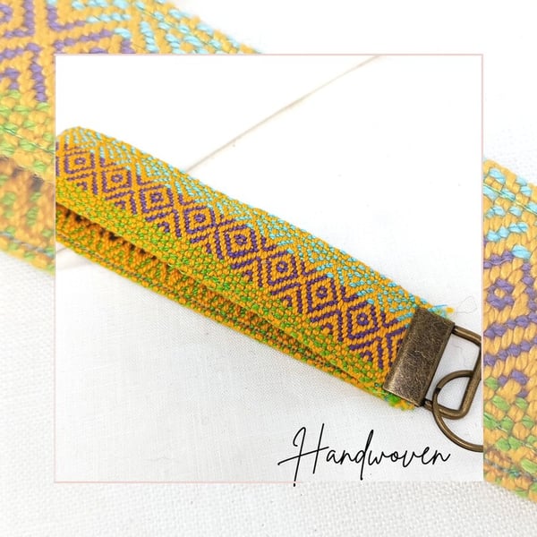 Key Fob Keyring Handwoven Large Bright Cotton W... - Folksy