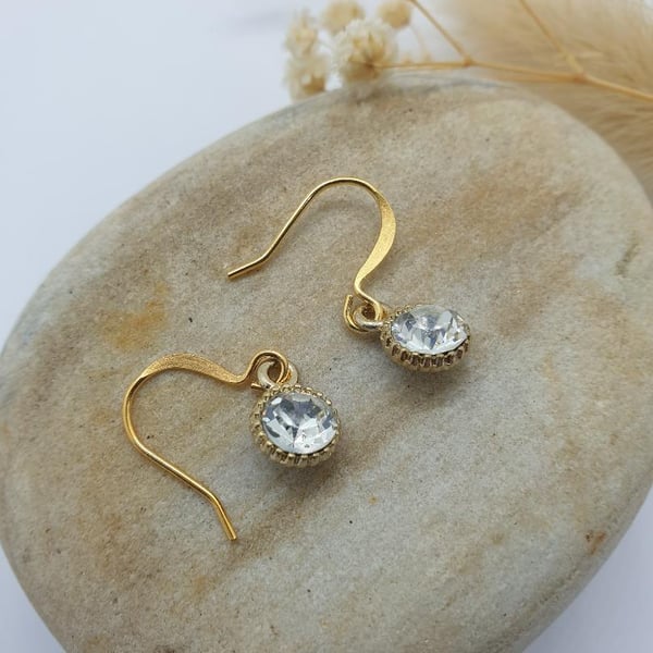 handmade 18k gold plated earrings with faceted glass charms