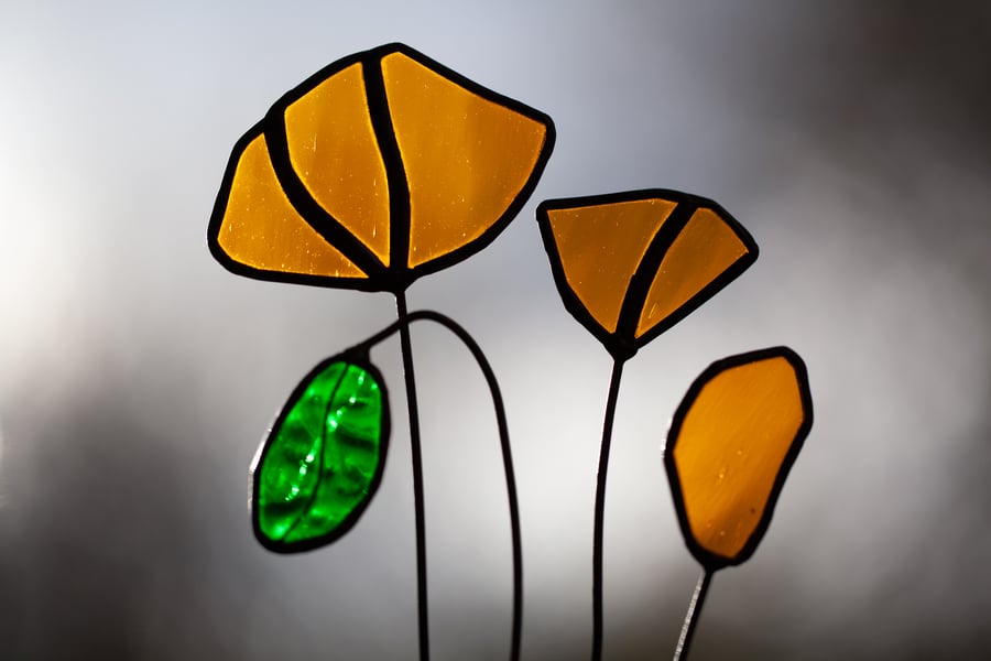 Stained Glass Poppies Suncatcher Free Standing Ornament