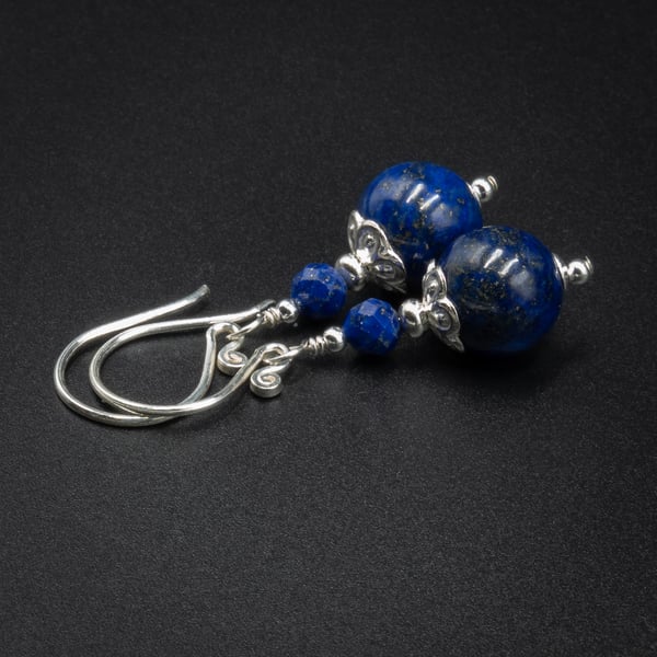 Lapis lazuli sterling silver handmade gemstone drop earrings : Sagittarius gift.