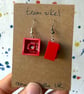 Upcycled Red 2x2 Lego Earrings - Silver Plate Tarnished - Super Seconds - Image 6