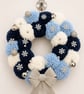  Pom Pom Wreath With Bow, 36 cm Wood Base Holiday Door Decor - Image 2