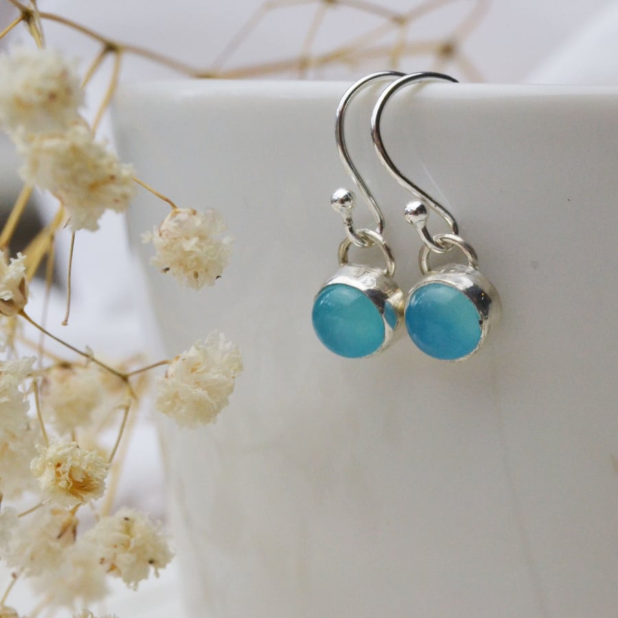 Sea Blue agate handmade dangle earrings