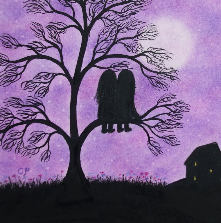 Tree Card, Friend Card, Twin Sister Card, Purple Couple Card, Romantic Art Card