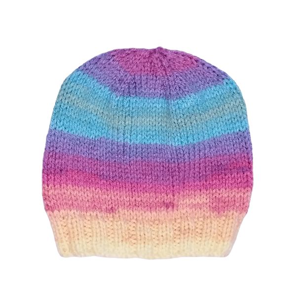 Hand Knitted Rainbow Baby Hat 0-3 Months, Multicoloured Winter Accessories