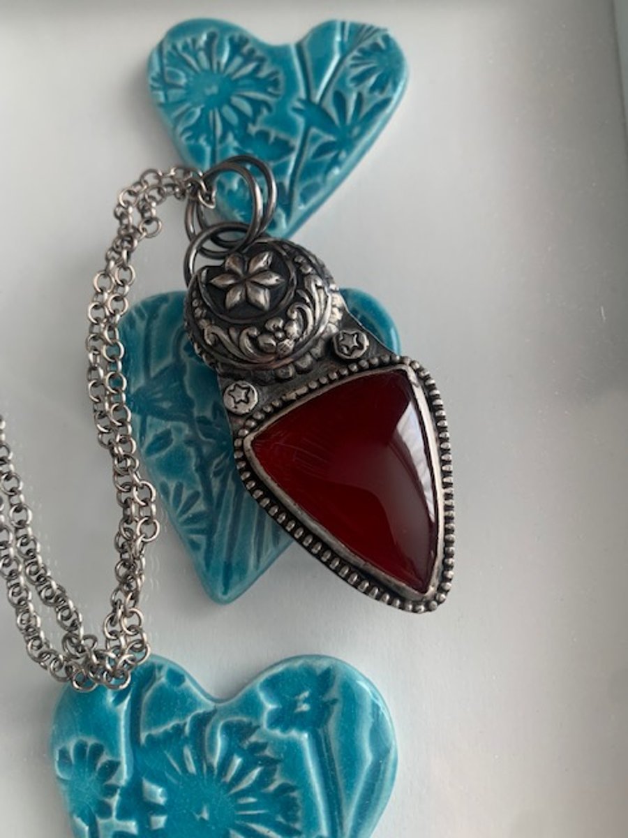 Carnelian moon and star necklace Hallmarked