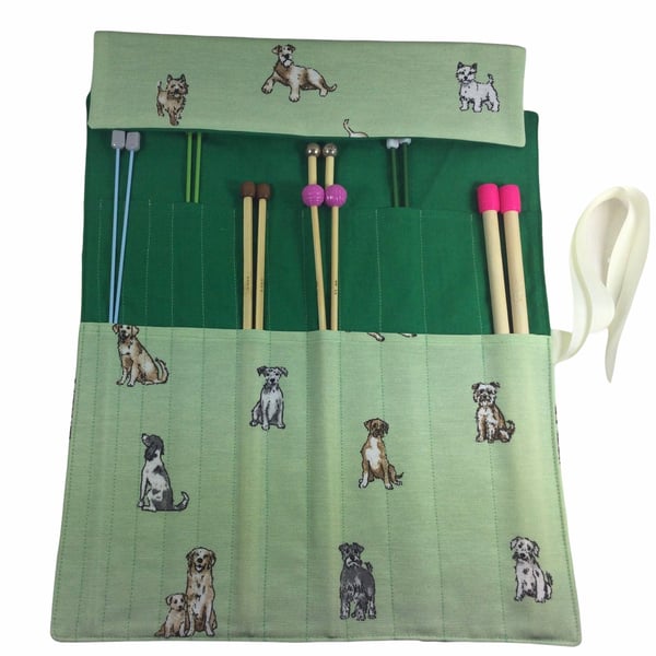 Straight knitting needle case with dogs, needle roll ,needle case, needle storag